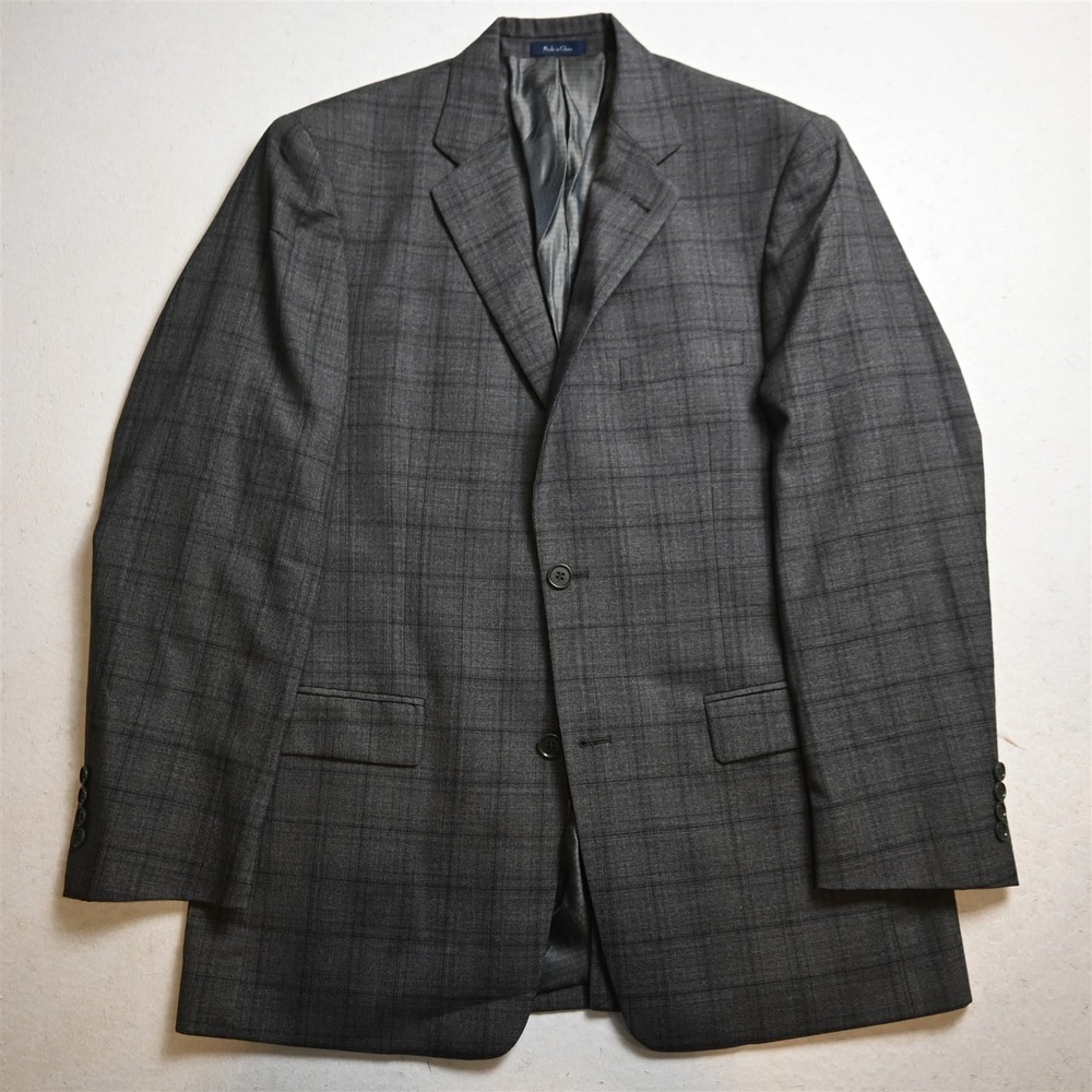 Turnbury 40R Gray Windowpane 100% Wool Mens Blazer Suit Jacket Sport Coat